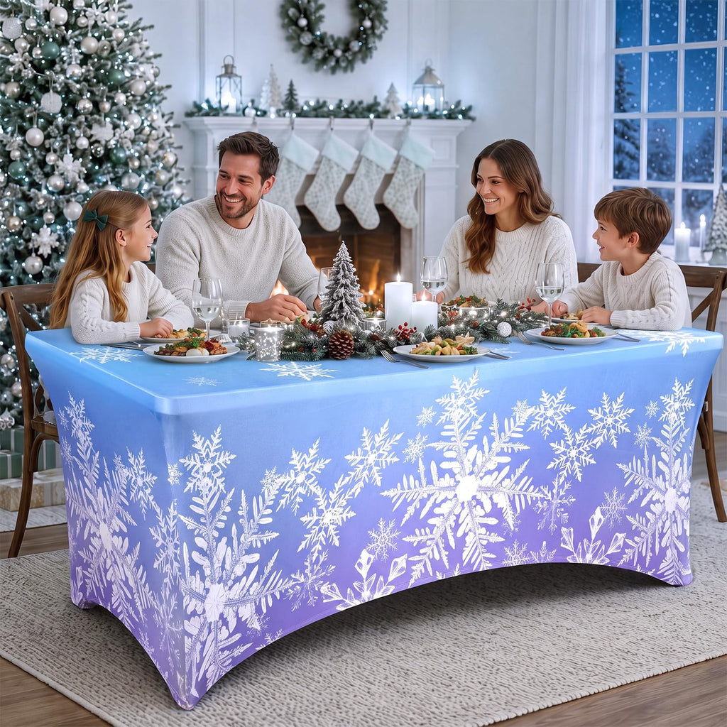 2pcs Winter Snowflake Tablecloth 6ft Blue/Purple Winter Wonderland