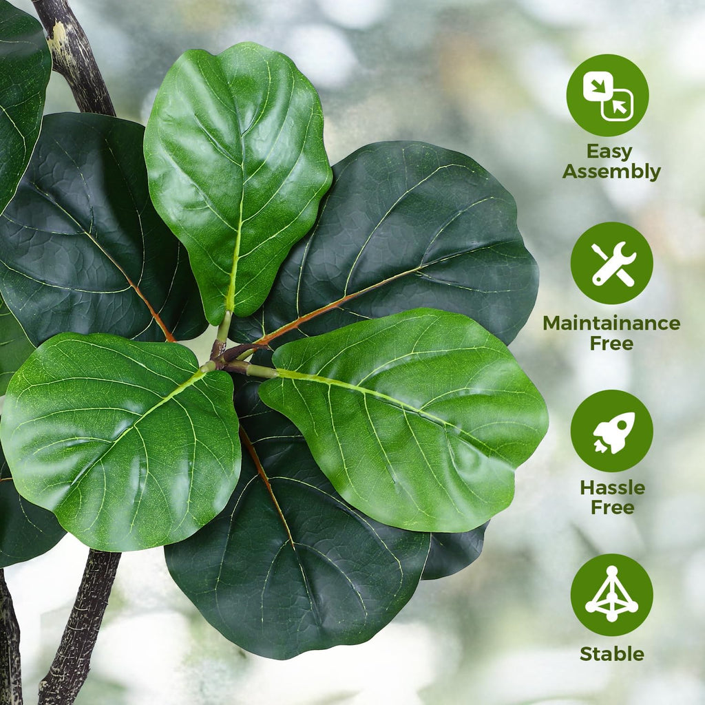 Artificial Fiddle Leaf Tree, 7ft Faux Plant Fake Ficus Lyrata Trees with White Planter & Moss, Artificial Fig Trees