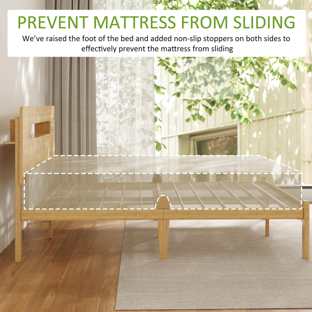 12 Inch Bamboo Platform Bed Frame Twin Size, Sturdy Bed Frame with Bamboo Frame & Iron Slats, Noise-Free Mattress