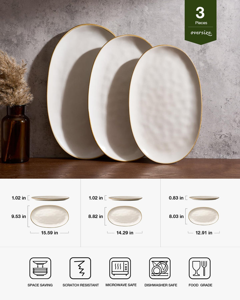 Serving Platters Set of 3 Sizes - Oval, Matte White