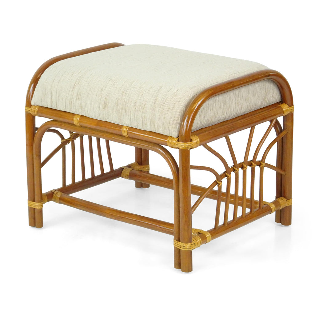 Krit Handmade Rattan Wicker Ottoman Footstool with Cushion Fully Assembled Colonial Color