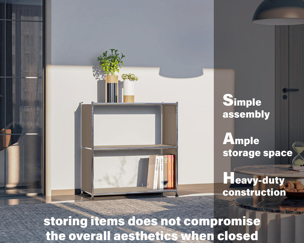 Metal Bookcase with Chrome Frame, Mid-Century Modern, H32.5