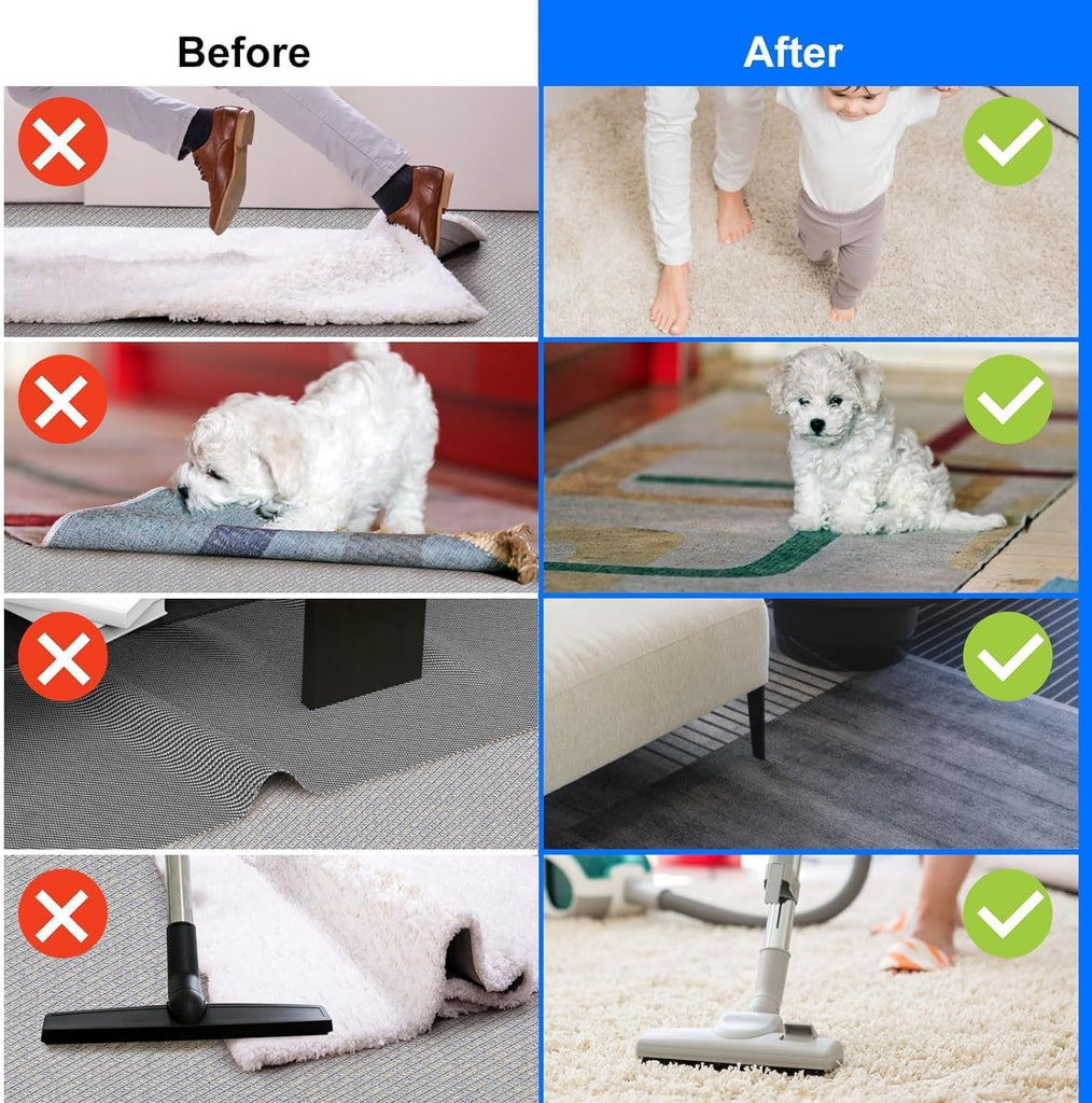 16-Pack Carpet-to-Carpet Rug Grippers | Cloth-Backed Heavy-Duty Anti-Slip Pads | Secure Rugs Over Carpets, Tiles - Set of 16