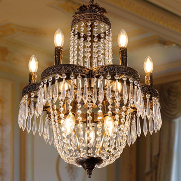 Crystal Chandelier,9 Lights French Empire Crystal Chandelier,Rustic Farmhouse Pendant Chandeliers Lighting,Adjustable Antique Bronze Ceiling Light Fixture for Dining Living Room Bedroom Foyer A108-B0CF9RSWJW
