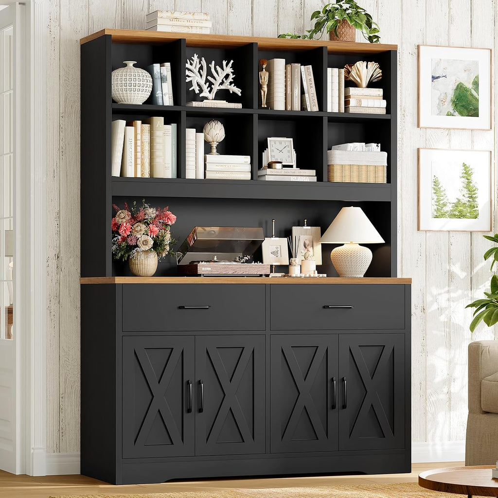 Storage Cabinet with Doors and Drawers, Pantry Cabinets, 5 Tier Floor Standing Bookshelves, Bookshelf and Bookcase, 8