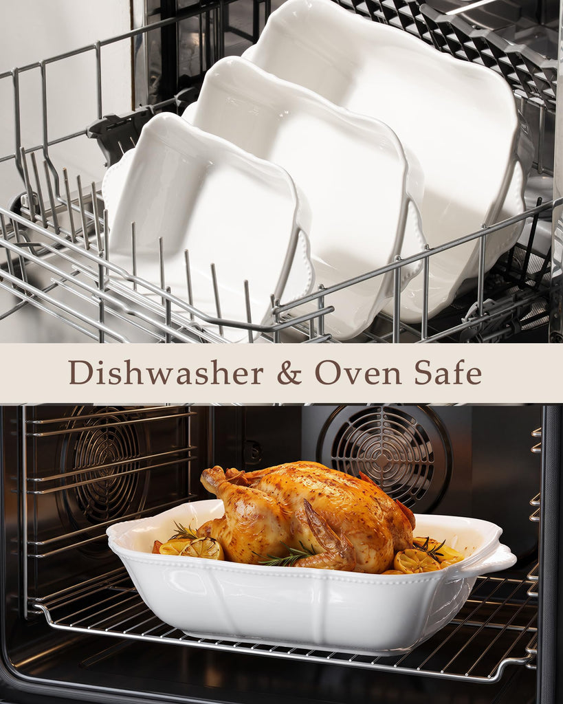 Ceramic Casserole Dishes Set of 3, Embossed Relief Baking Dishes Set