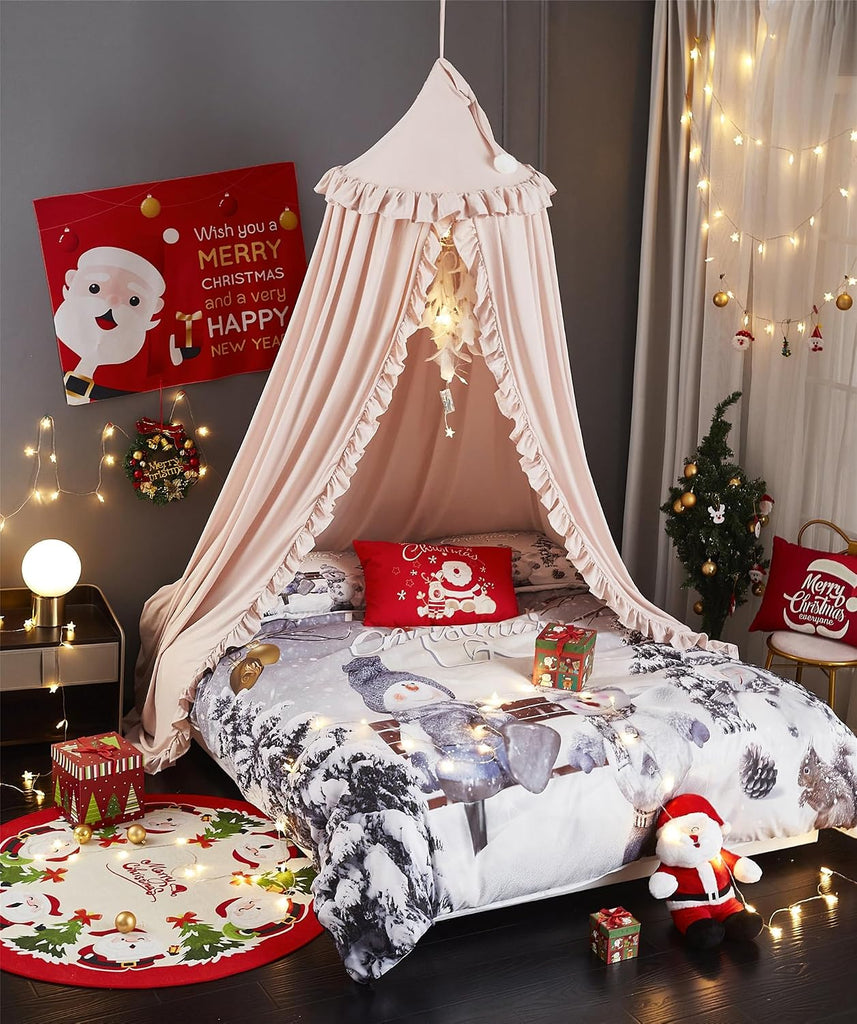 Bed Canopy for Girls,Princess Round Dome Dreamy Mosquito Net Bedding Girls Room Castle Play Tent Hanging House Decor