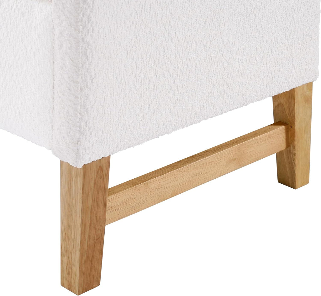 Boucle Upholstered Storage Bench 50.8" End of Bed Bench with 2 Round Pillows & Solid Wood Legs, Ample Hidden Storage