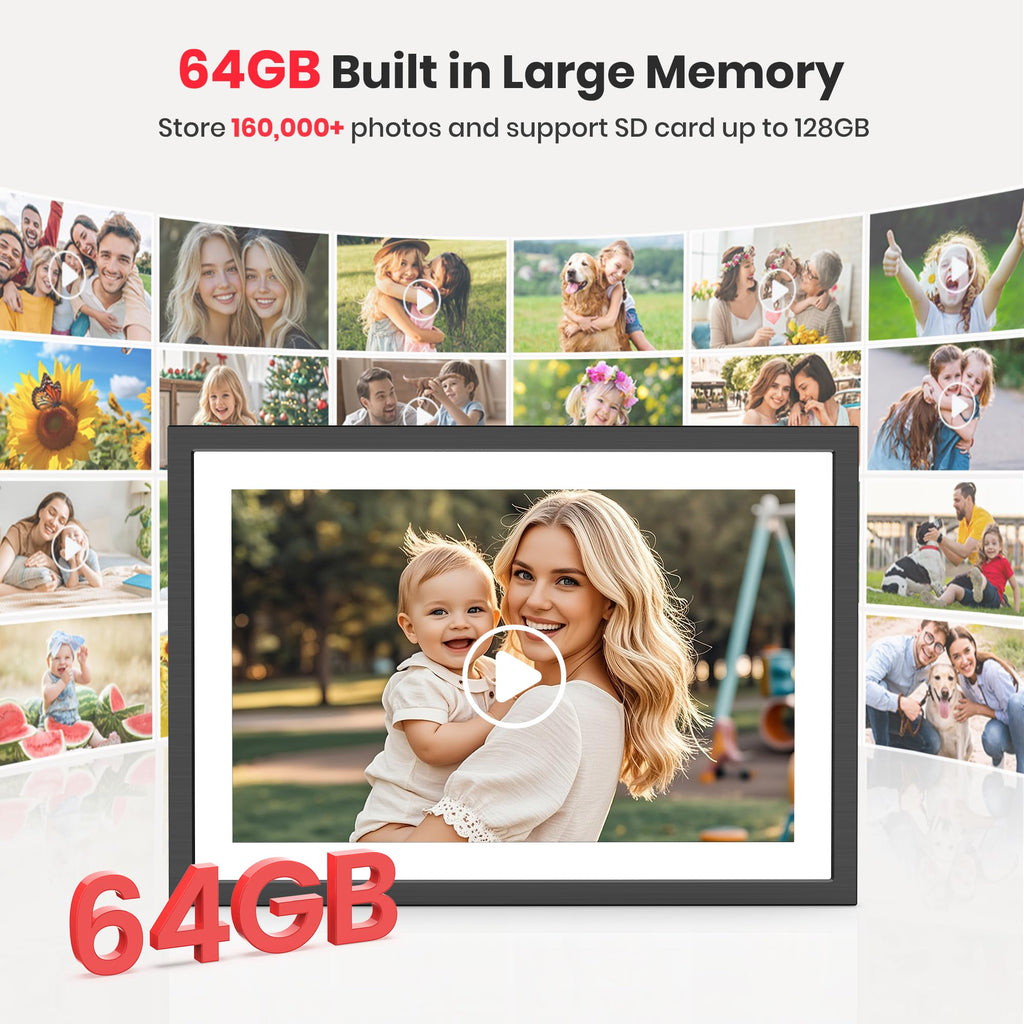 Frameo 64GB 2K 10.1" WiFi Digital Picture Frame for Photos & Videos Sharing