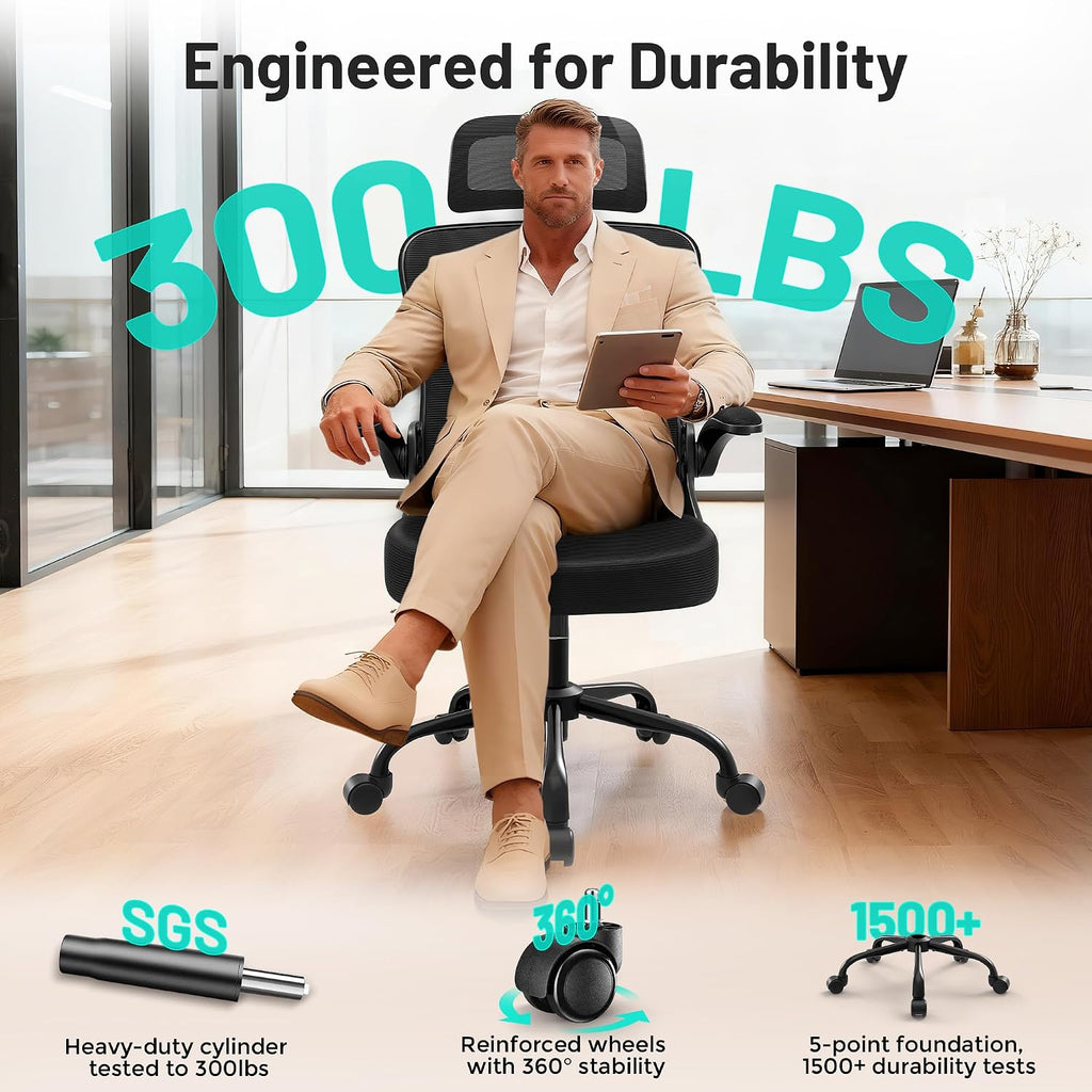 Office Chair - Ergonomic Desk Chair Breathable Mesh Chair with 2D Headrest & Adjustable Lumbar Support - Executive