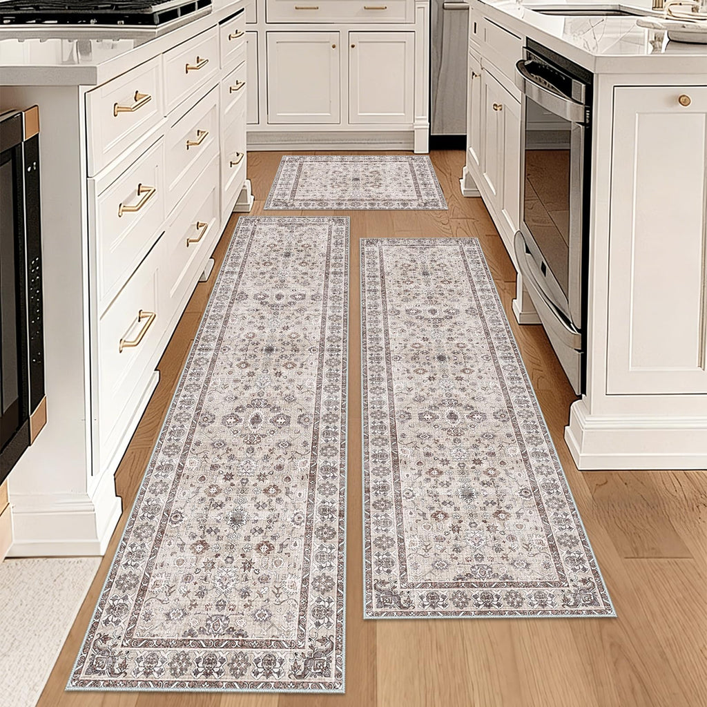 3x8 Runner Rug Soft Non Slip Rugs Kitchen Entryway, Beige