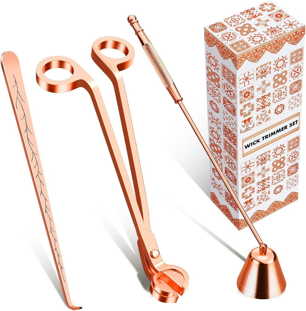 3 in 1 Candle Care Kit - Wick Trimmer, Snuffer & Dipper Set (Rose Gold)