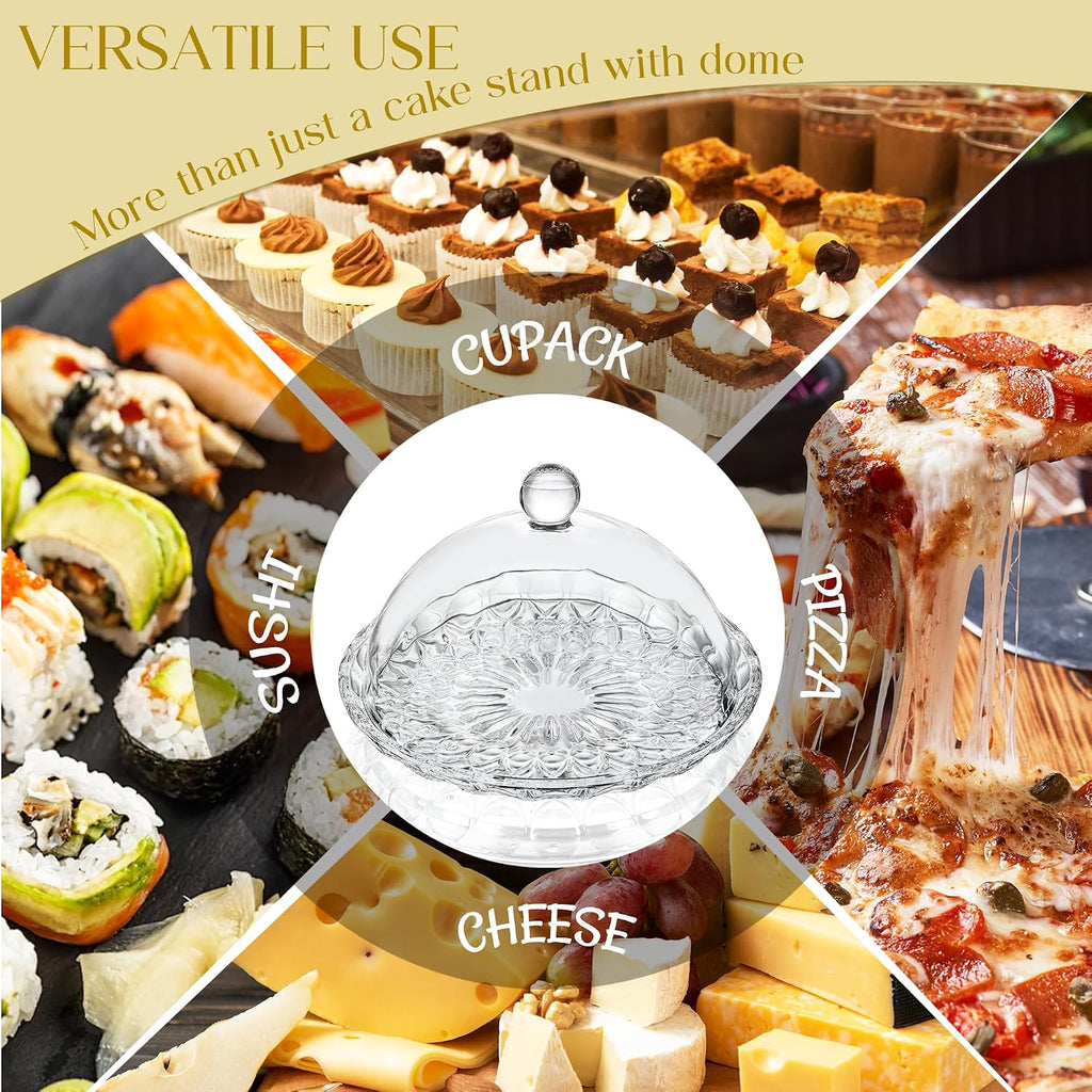 7'' Glass Cake Plate with Dome, Clear Cake Stand with Lid - Set of 2