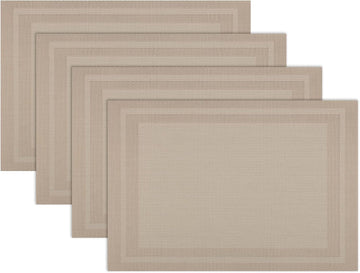 Placemats,Heat Resistant Woven Vinyl Washable PVC Place Mats,Non-Slip Stain Resistant Indoor/Outdoor Table - Set of 4