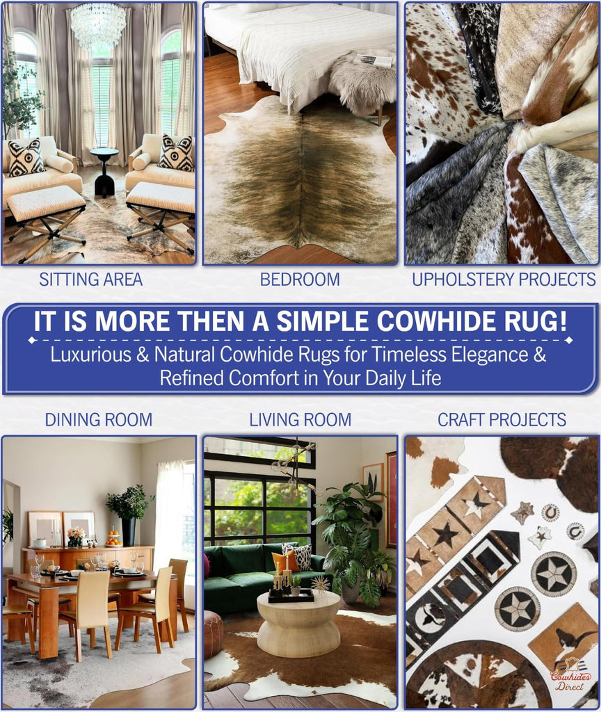 Genuine Brazilian Cowhide Rug - Authentic Cow Rug with Non-Slip Suede Backing - Cow Rugs & More - Natural Rugs (Brown