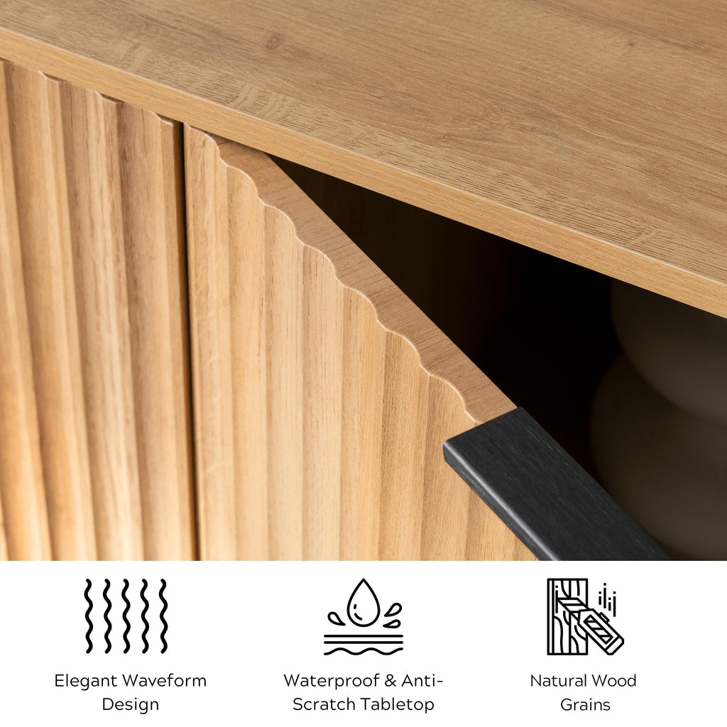 Fluted Sideboard Buffet Cabinet with 4 Doors, Modern Accent Storage Cabinet with Adjustable Shelves, Boho Console