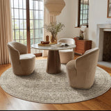6ft Washable Round Rugs for Bedroom: Circle Living Room Rug Vintage Non Slip Low Pile Soft Faux Wool