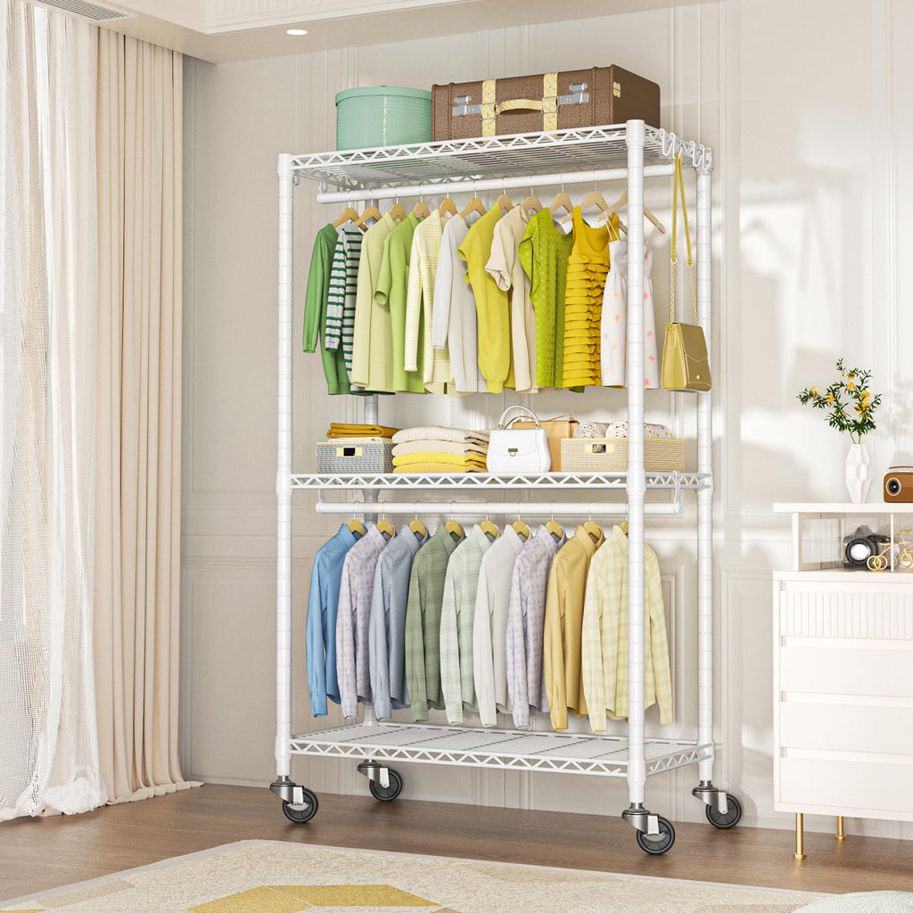 P3 Rolling Clothes Rack, Clothing Racks for Hanging Clothes, White