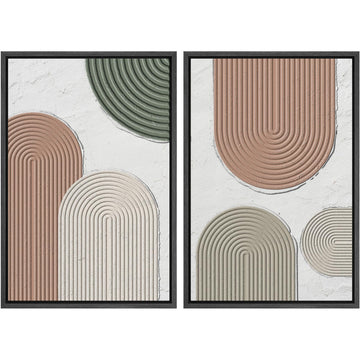 Framed Canvas Print Wall Art Set Mid-Century Geometric Polygon Circle Landscape Abstract Shape Illustration Minimal