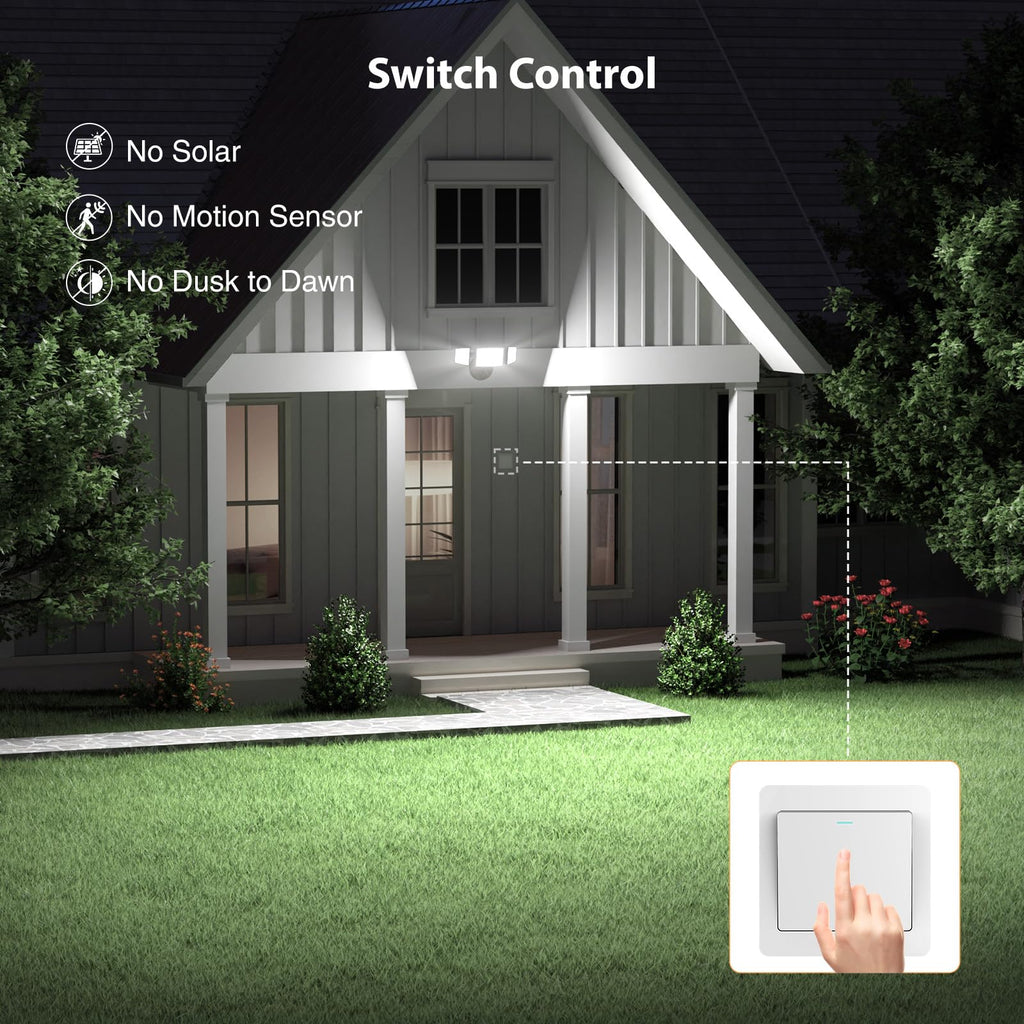Flood Lights Outdoor, Brightness Security LED Flood Lights with 3 Adjustable Heads, Switch Controlled
