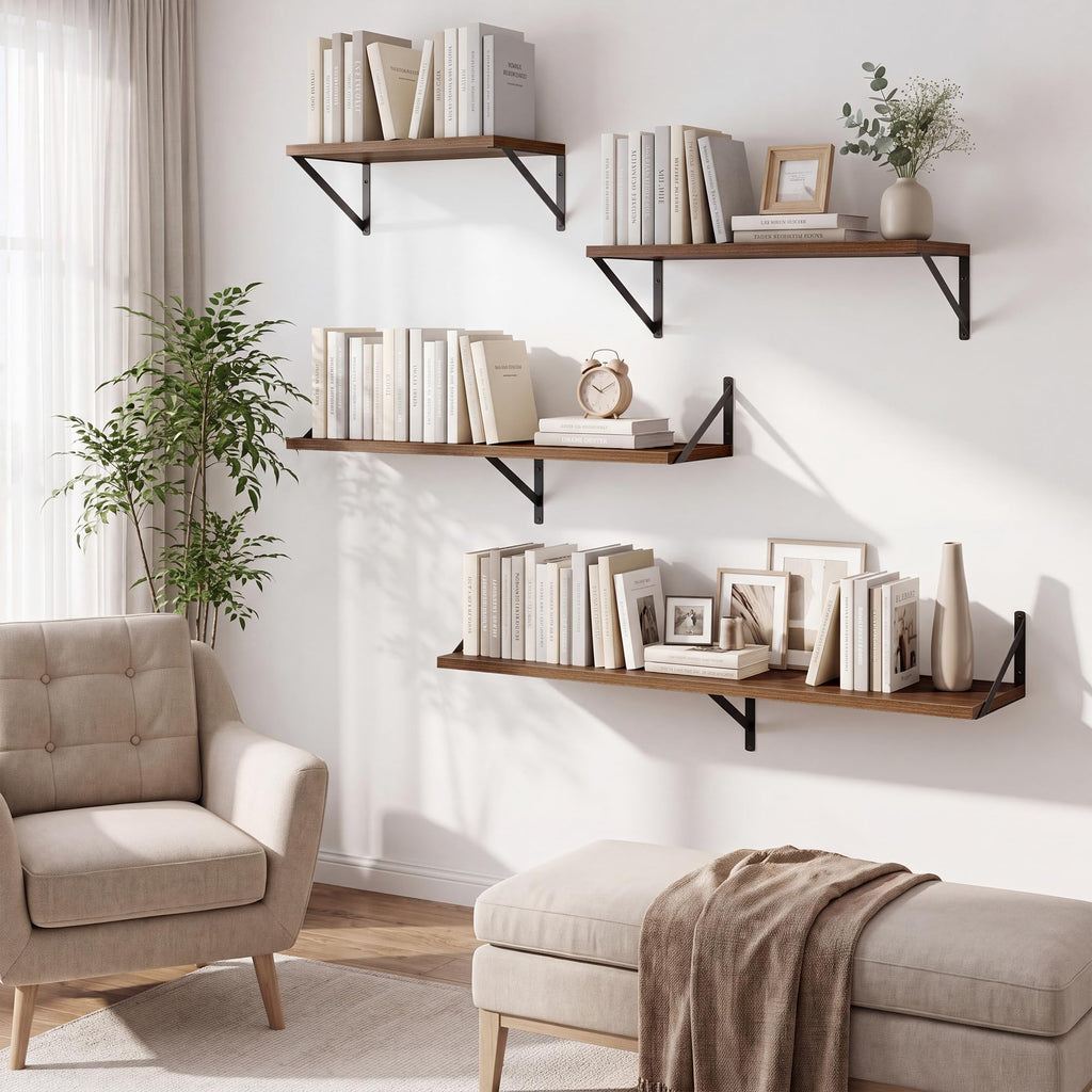 Deep Floating Shelves, 18'' x 10'' Walnut Wall Shelves Set of 2