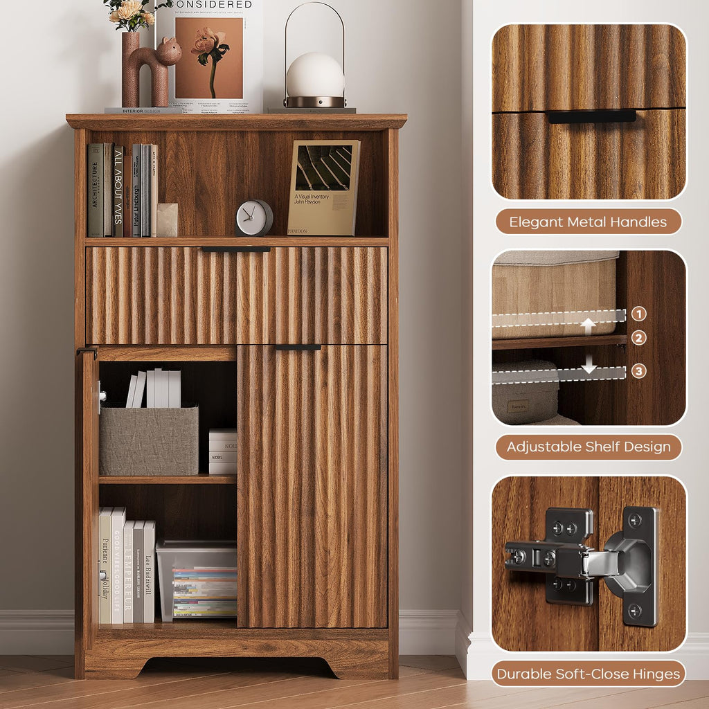 Fluted Buffet Cabinet with Storage, Modern Coffee Bar Cabinet