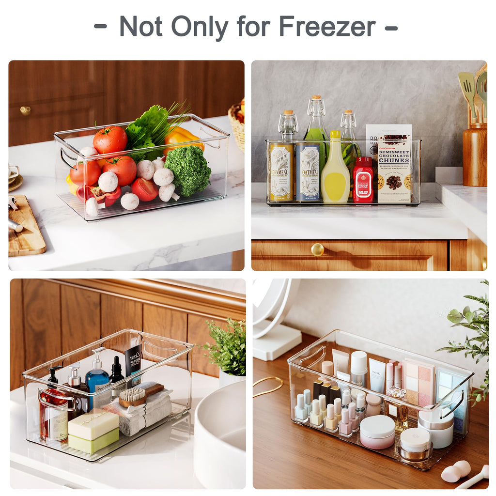 8 PACK Freezer Organizer Bins Fridge Organizers and Storage Stackable Refrigerator Organizers Bins with Side Handles