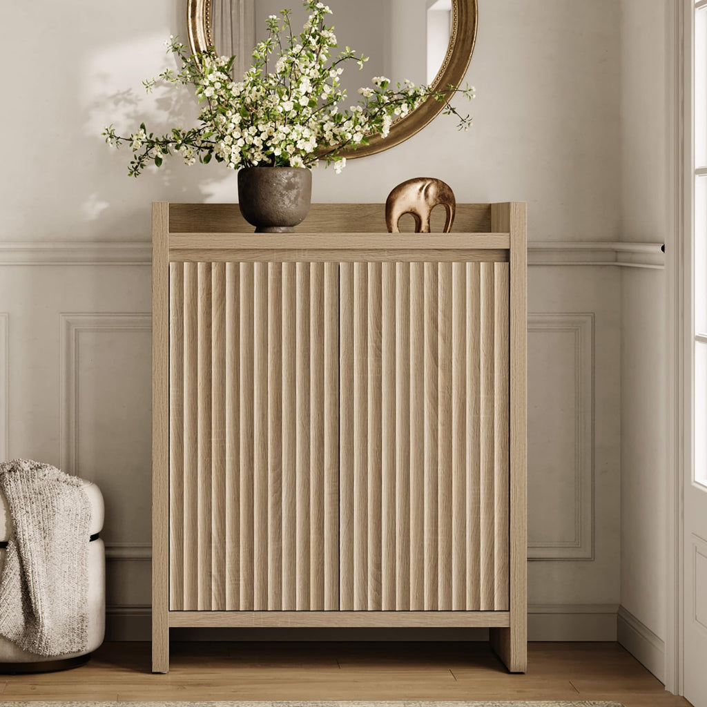 Fluted Shoe Storage Cabinet with Adjustable Shelves