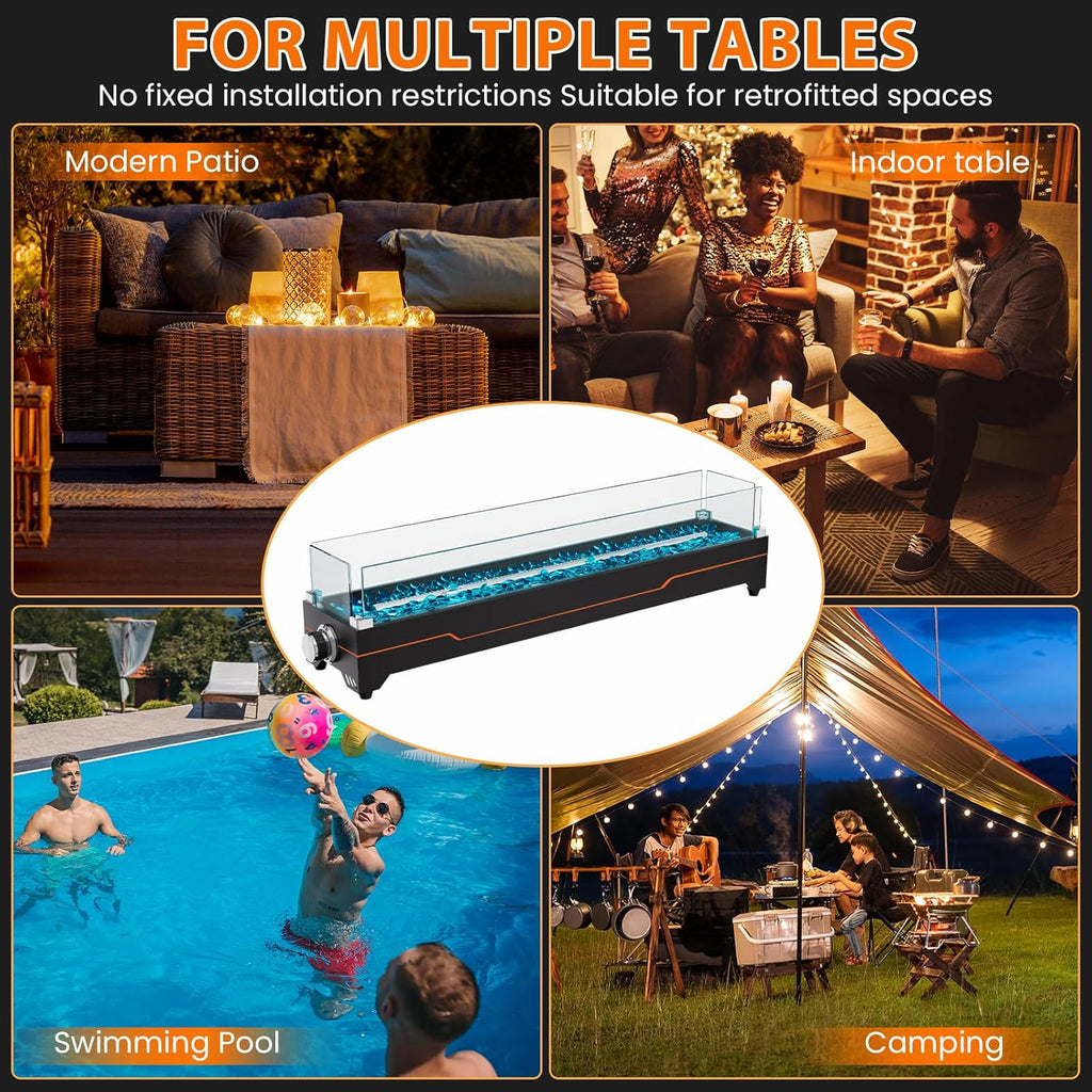 Tabletop Fire Pit,28 Inch Propane Fire Pit Table,45000 BTU Table Top Firepit with Glass Wind Guard,Stainless Steel