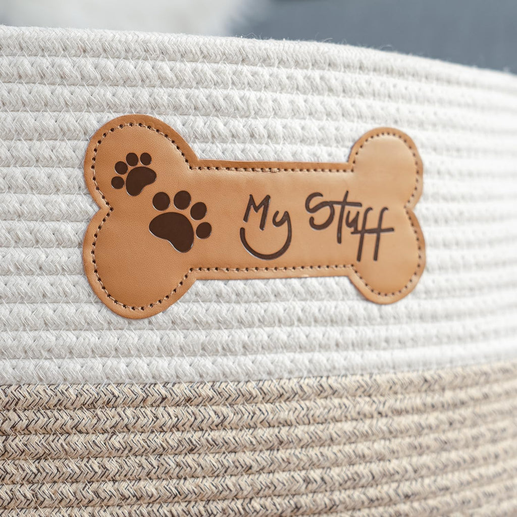 Dog Toy Basket|Cotton Rope Dog Toy Bin With Handle, 17.5"L×11.8"W×8"T