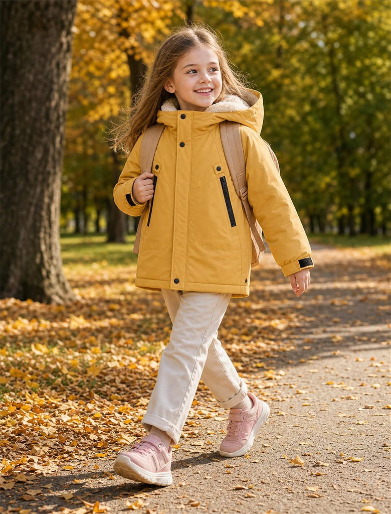 Kids Fleece-Lined Winter Coat Boys Girls Water-Resistant Jacket