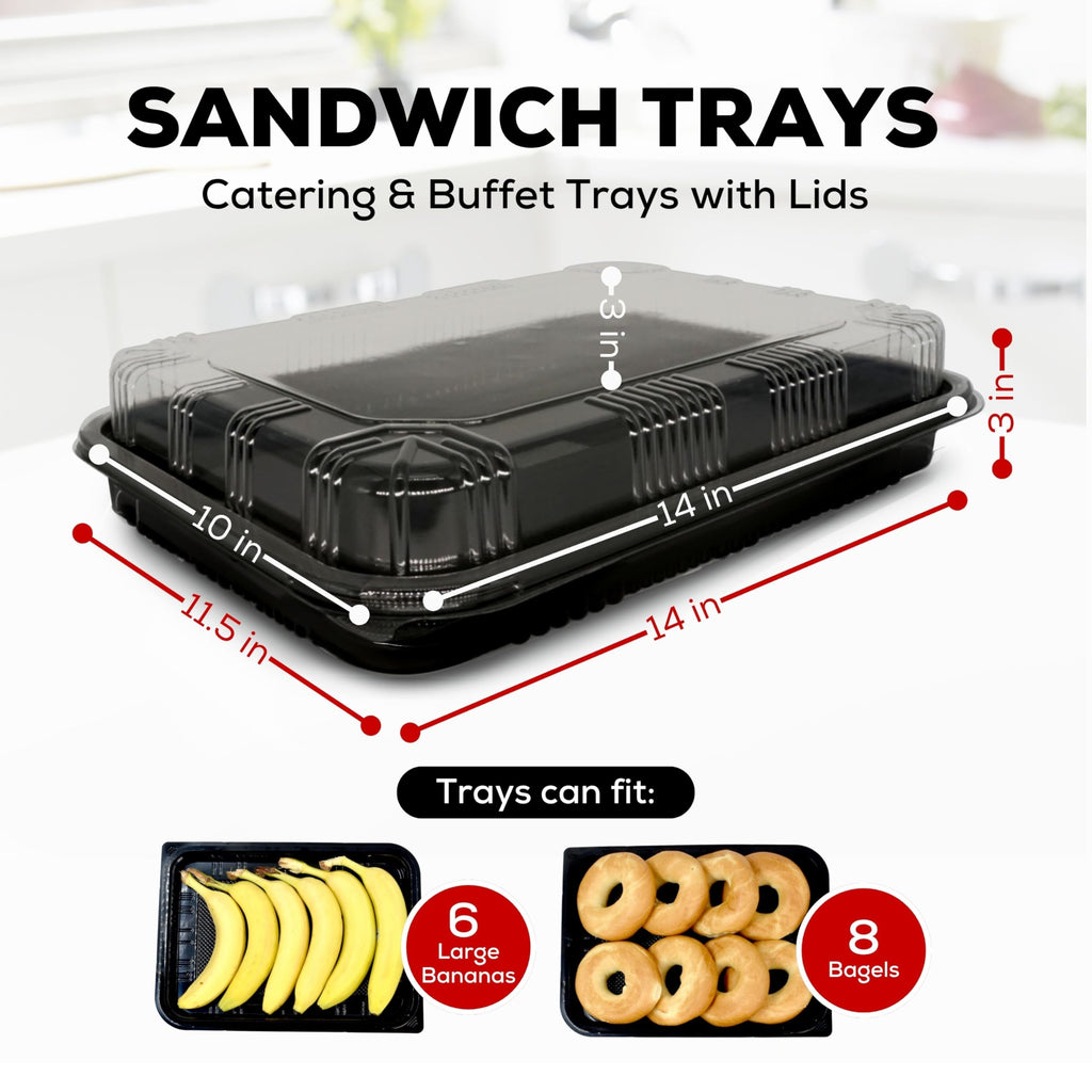 6 Pack Catering Trays with Lids - 13" Serving Tray with Lid, Heavy Duty Recyclable Plastic Party Platters for