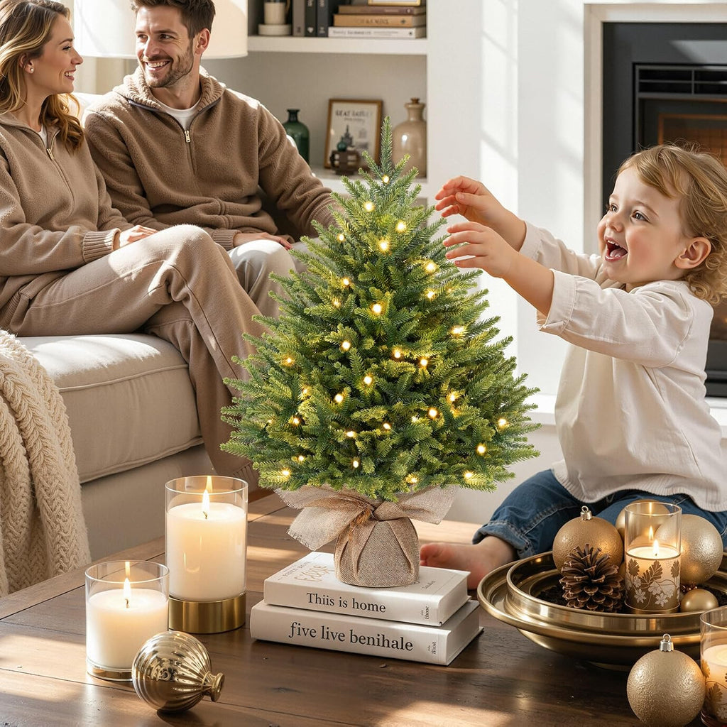 2ft Prelit Artificial Mini Christmas Tree for Tabletop Desk Decor