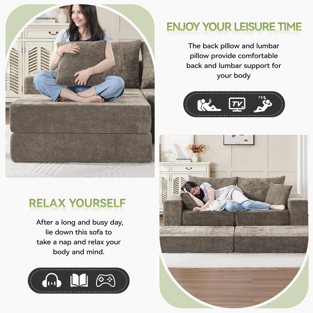79" Boneless Cloud Modular Sectional Loveseat Sofa Couch, Brown