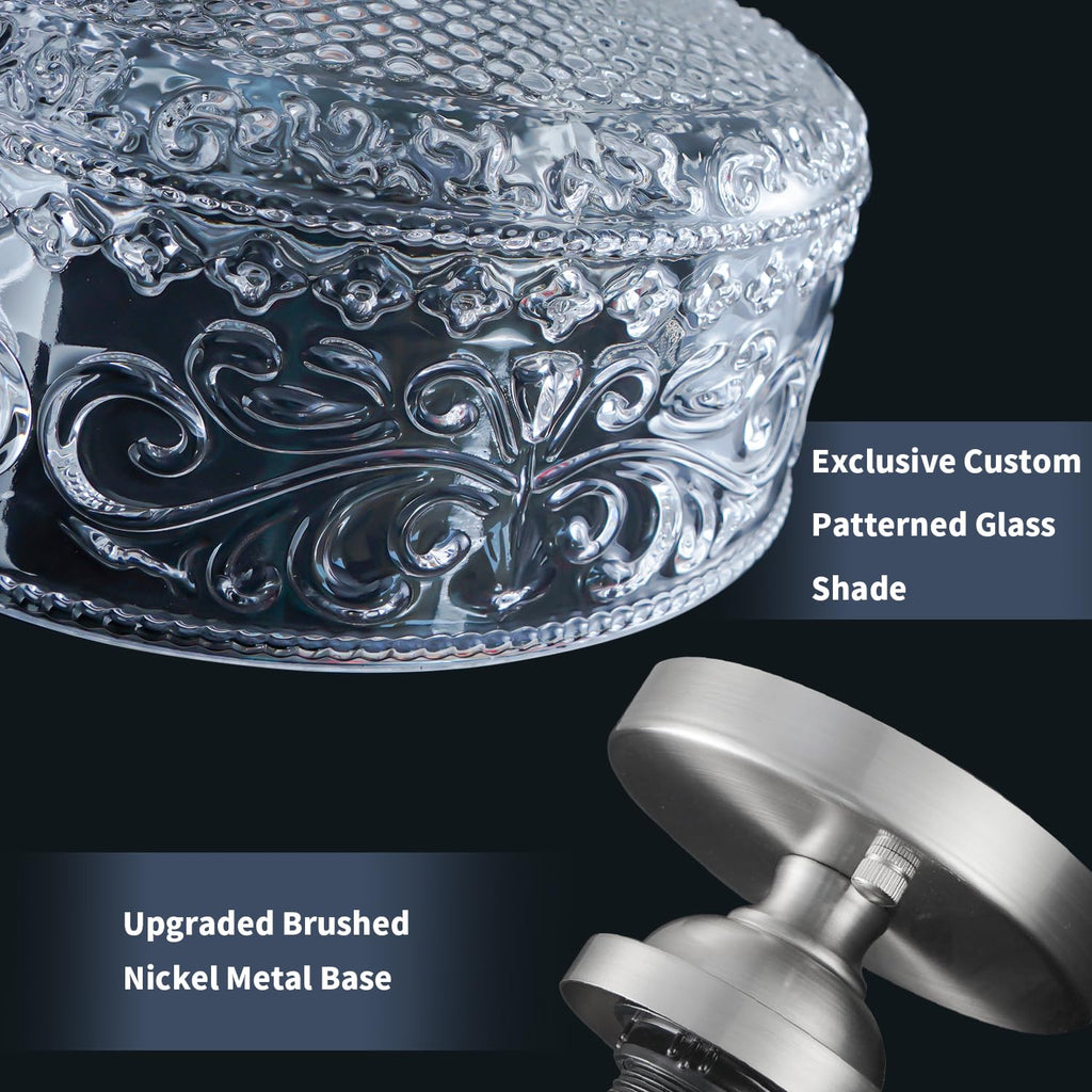 Brushed Nickel Semi Flush Mount Ceiling Light, Antique Ceiling Light with Glass, Indoor Close to Ceiling Light