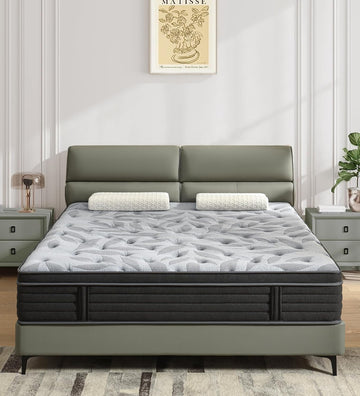 12 Inch Full Mattress, Medium Firm Hybrid Mattress in a Box | Gel Memory Foam & Pocket Coils, Grey Euro Top Mattress