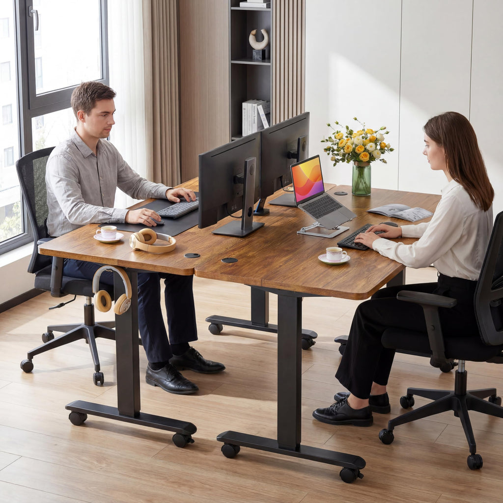 Electric Adjustable Height Standing Desk, 55×24 Inches Sit Stand Desk with Power Socket, 2 USB Ports, 3 Power
