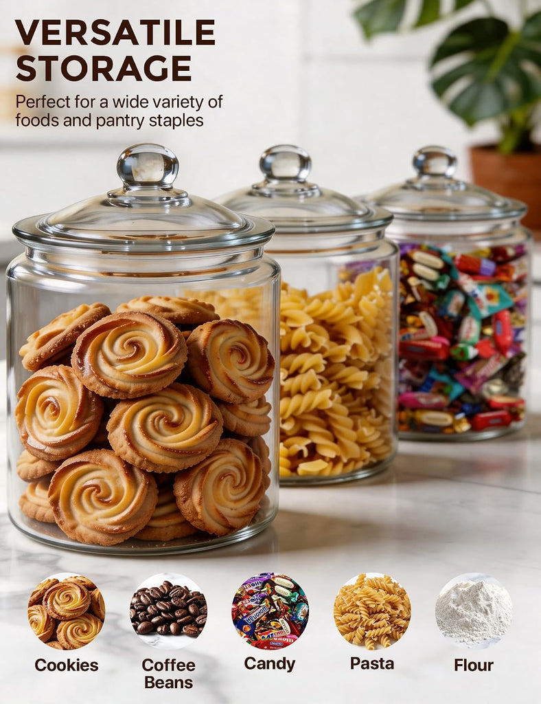 1-Gallon Cookie Jar with Wide Mouth, Glass Lid, and Silicone Seal