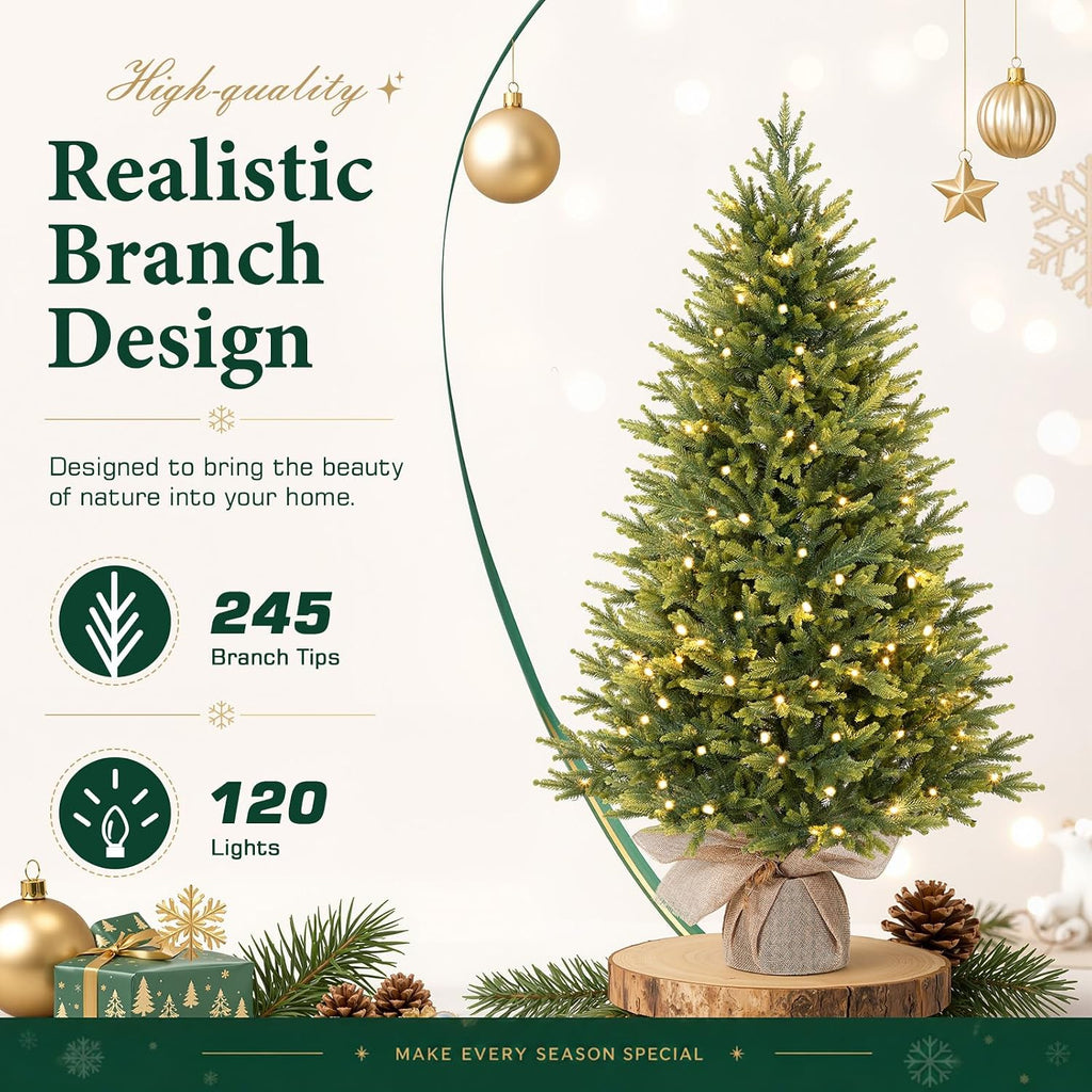4ft Prelit Small Artificial Christmas Tree with Warm White Lights
