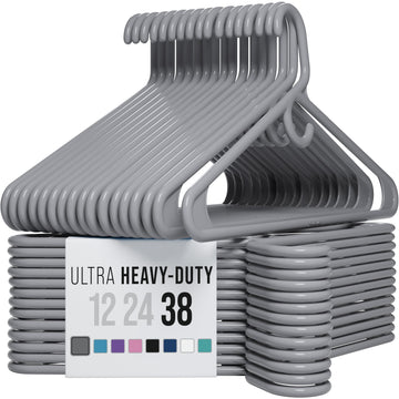 Thick Heavy Duty Hangers - Grey Plastic Clothes Hangers 38 Pack - Great for Coat Hanger, Jackets Jeans & Suit Hanger