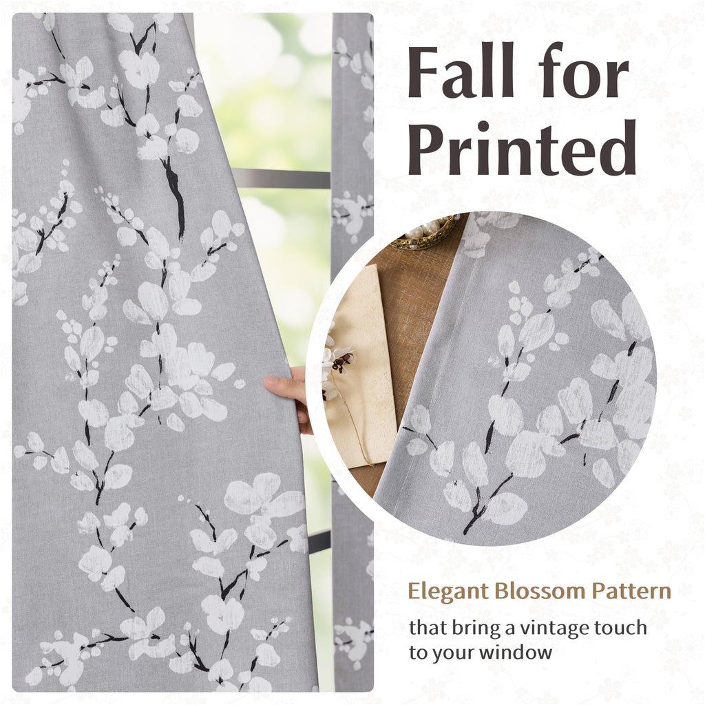 Grey Blackout Floral Curtains, 63 Inches, 2 Panels