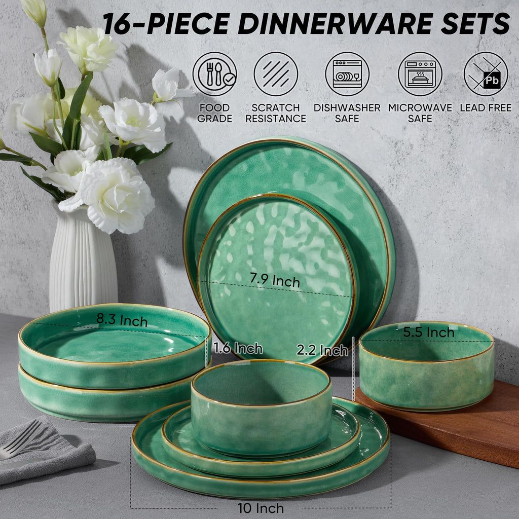 Stoneware Dinnerware Set, 16-Piece Plates and Bowls Sets for 4