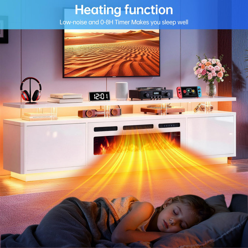 80" Fireplace TV Stand for TVs UP to 90", Entertainment Center with 36" Fireplace & Double LED Lights, TV Console