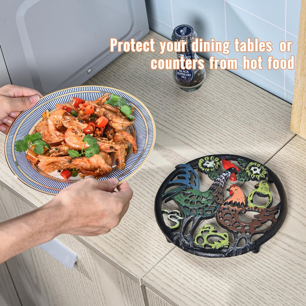 Cast Iron Trivet for Wood Stove - Dia-8.1 Inch Rustproof Round Stands for Hot Pots/Dishes/Pans - Decorative Metal