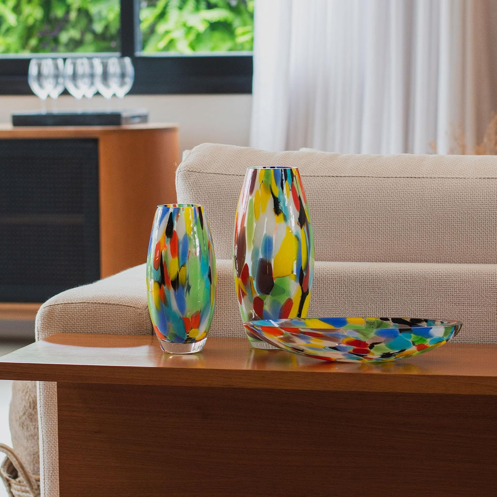 Murano Style Art Glass Vase Hand Blown Colorful Confetti Effect Home Decor