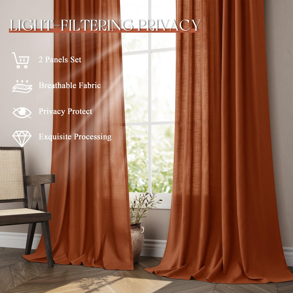 Terracotta Linen Curtains 84 Inch Long 2 Panels