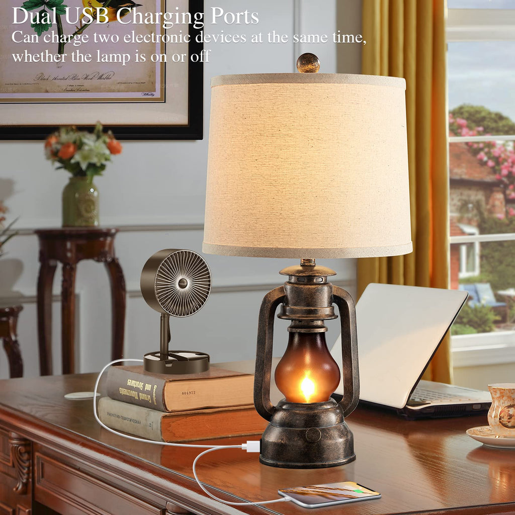 Farmhouse Lantern Table Lamps Set of 2 with USB C+A