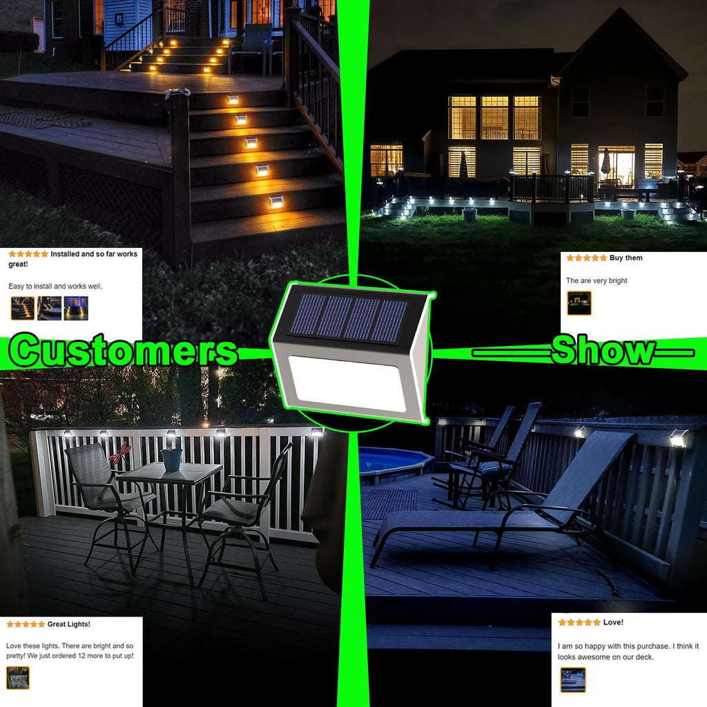 Solar Powered Lights Ideal for Step, Fence, Deck, Stair-Warm White-12P