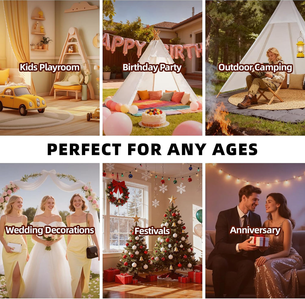 7' Large Teepee Tent for Adults, Play Tent with Carry Bag, 5 Sides Canvas Kids Teepee Tent Indoor & Outdoor Tents