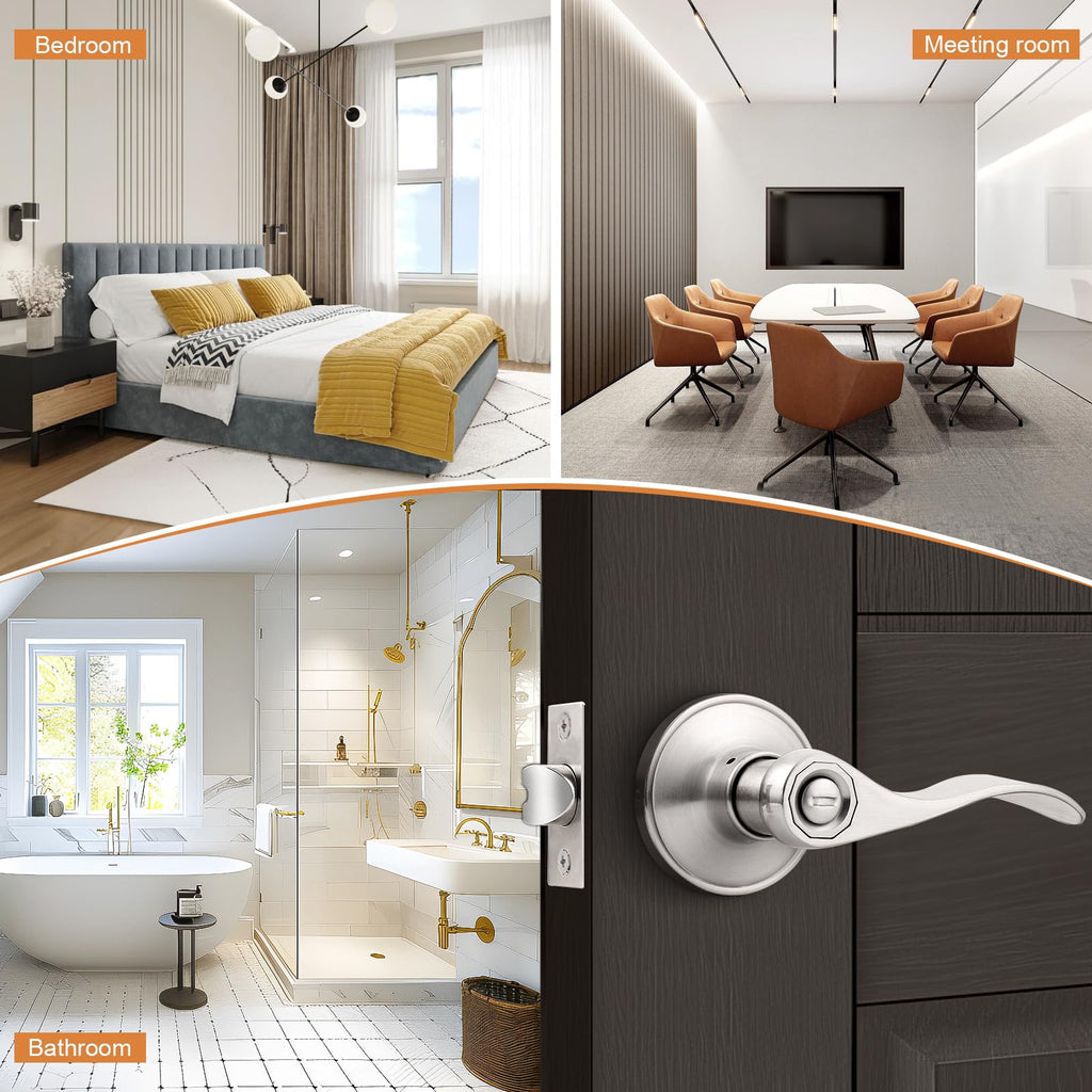 Privacy Door Levers Interior Door Handles Levers, Satin Nickel Door Lever Bathroom Wave Style Door Lever Left Right